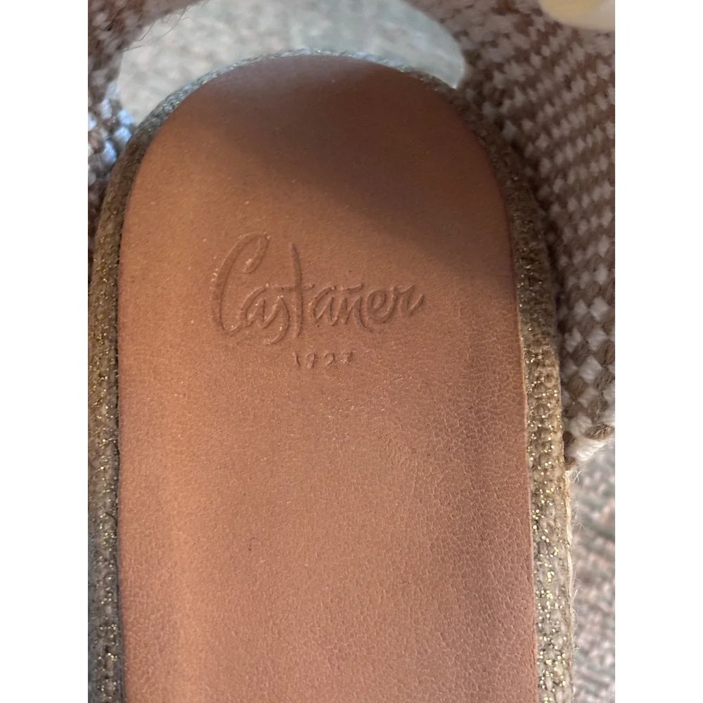 Castaner Carina Gold‎ Metallic Espadrille Wedge Sandals Ankle Tie Spain Size 38